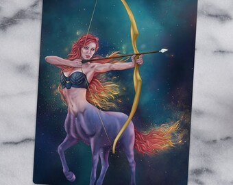 Centaur woman painting, Sagittarius, Magical fire archer poster, Fantasy wall art, Magic creature, Whimsical, Geek art decor, Fairy tale