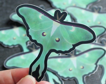 Luna moth sticker, Fantasy art, Witchy moon butterfly, Green vinyl stickers, Magical whimsical artwork, Geek sticker, Fairy tale, Lunar art