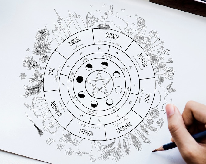 Wheel of the Year Coloring Page Wicca Poster Printable - Etsy