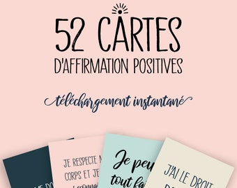 52 Affirmation cards in French, Printable deck, Weekly positivity, Positive affirmation instant download, Self love, Digital, Mindfulness