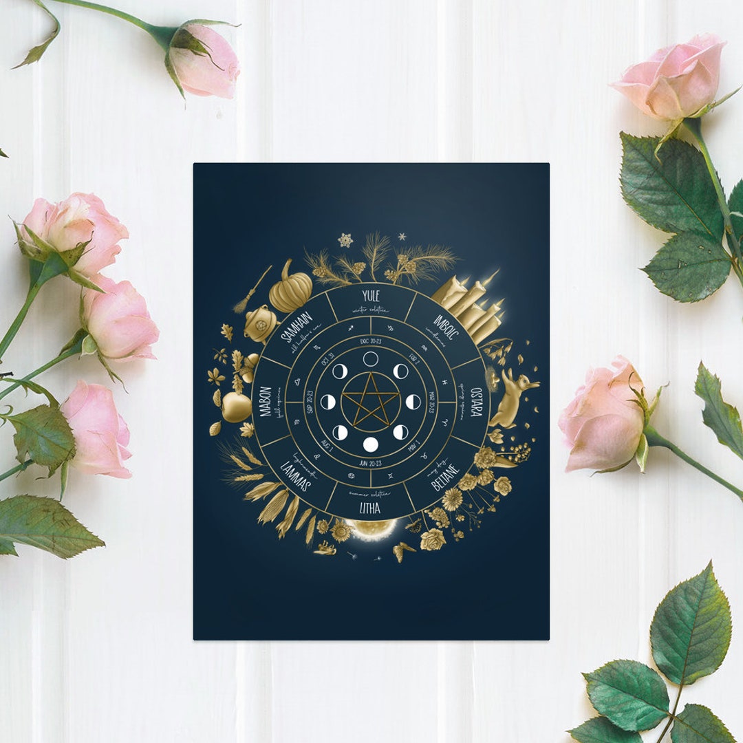 Wheel of the Year Wicca Poster Printable Moon Phases Witch Etsy