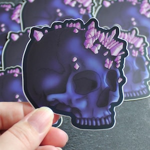 Autocollant crâne de chat pastel, Vinyle, Mauve, Rose, Turquoise, Lune dorée, Menthe, Aquarelle, Collant, Sticker, Autocollant witchy, Fleur