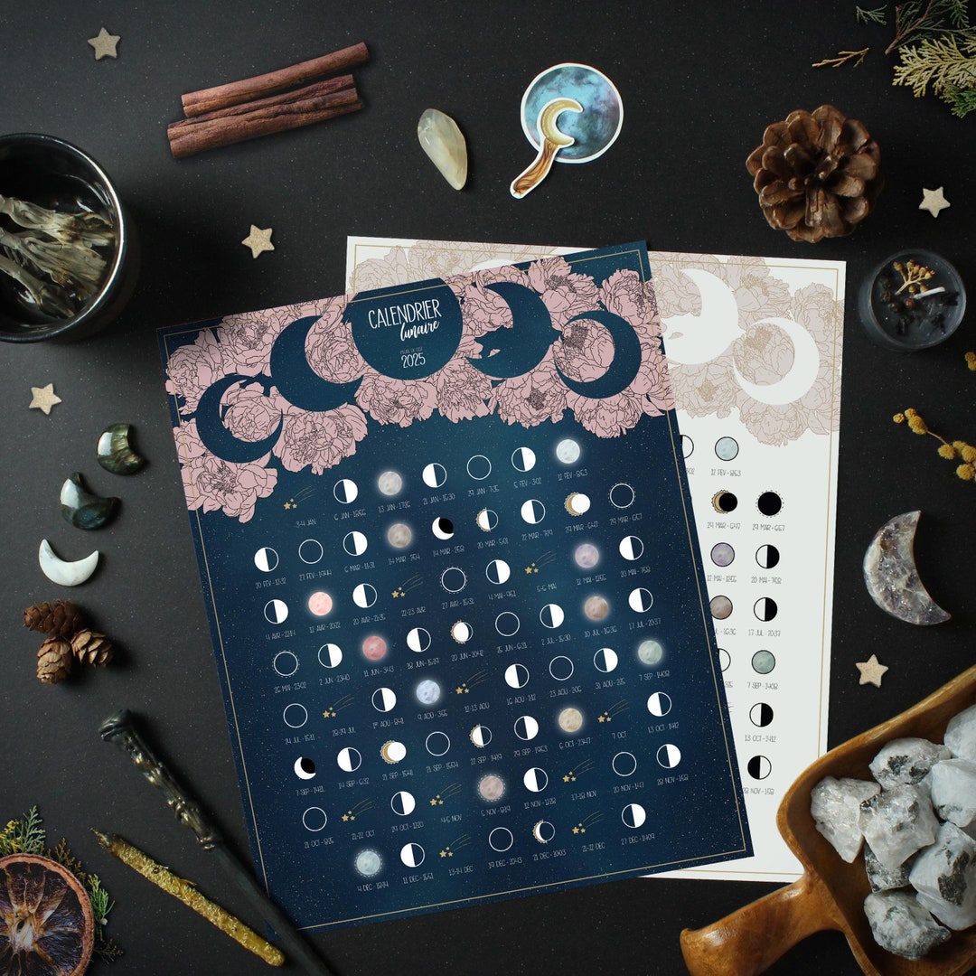 Lunar Calendar 2025, Moon Phases Printable Poster, Minimalist Witch ...