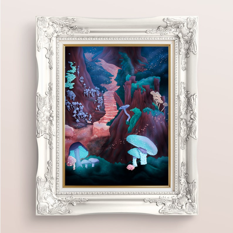 Forest floor print, Mushrooms illustration, Fantasy woods, Magical wall art, Enchanted, Digital painting, Magic, Wicca, Altar decor, Witchy bild 2