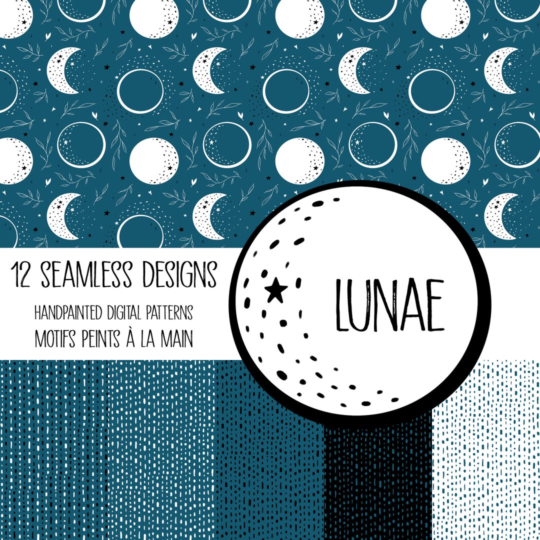 Oneus Moon Pattern Lunae Seamless Pattern, Moon Phases Digital Paper, Endless Repeatable ...