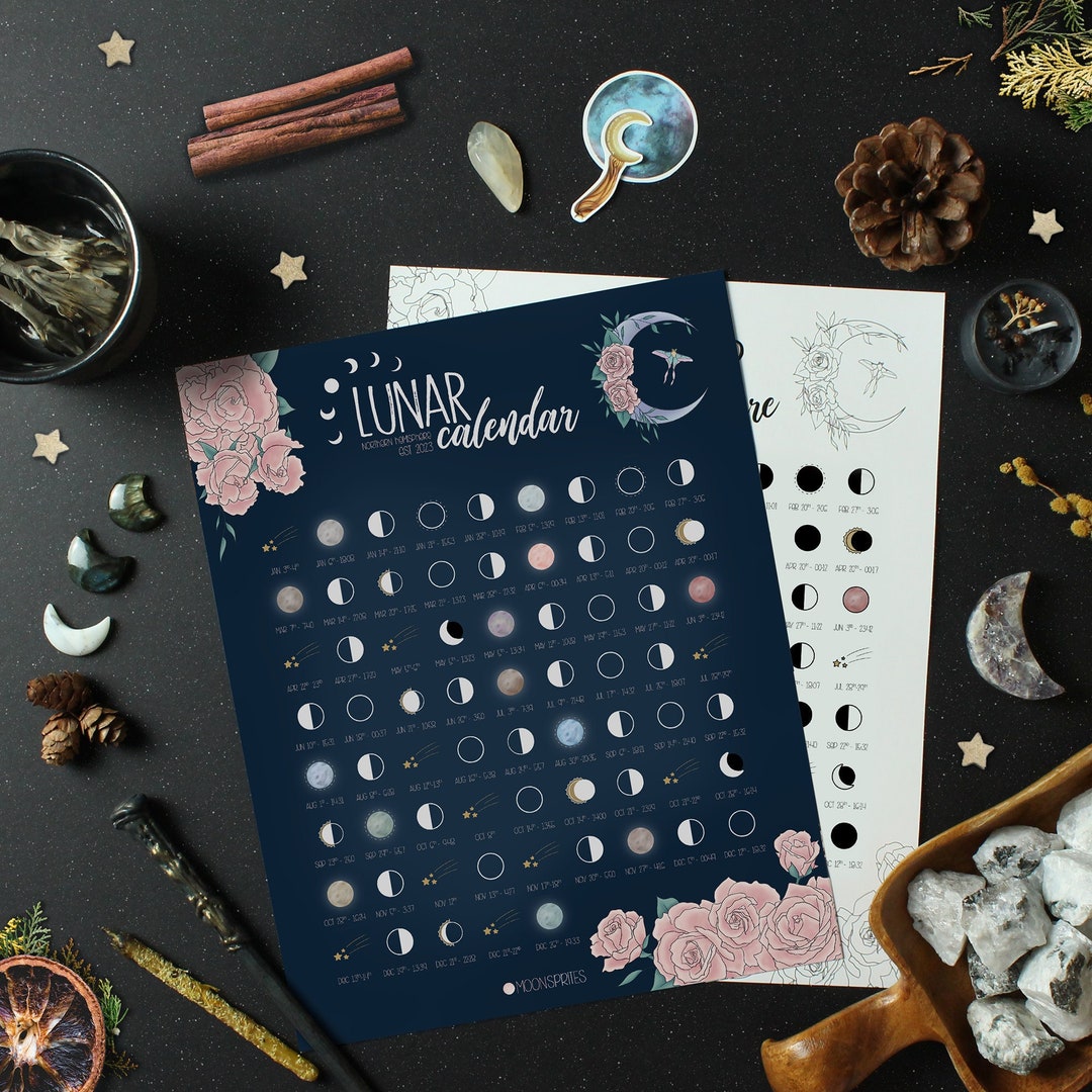 Lunar Calendar 2024, Moon Phases Printable Poster, Minimalist Witch ...