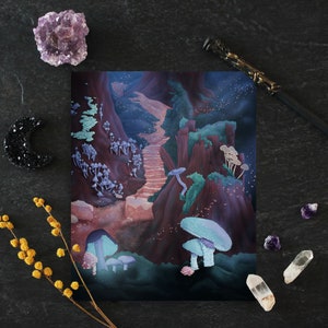 Forest floor print, Mushrooms illustration, Fantasy woods, Magical wall art, Enchanted, Digital painting, Magic, Wicca, Altar decor, Witchy bild 3