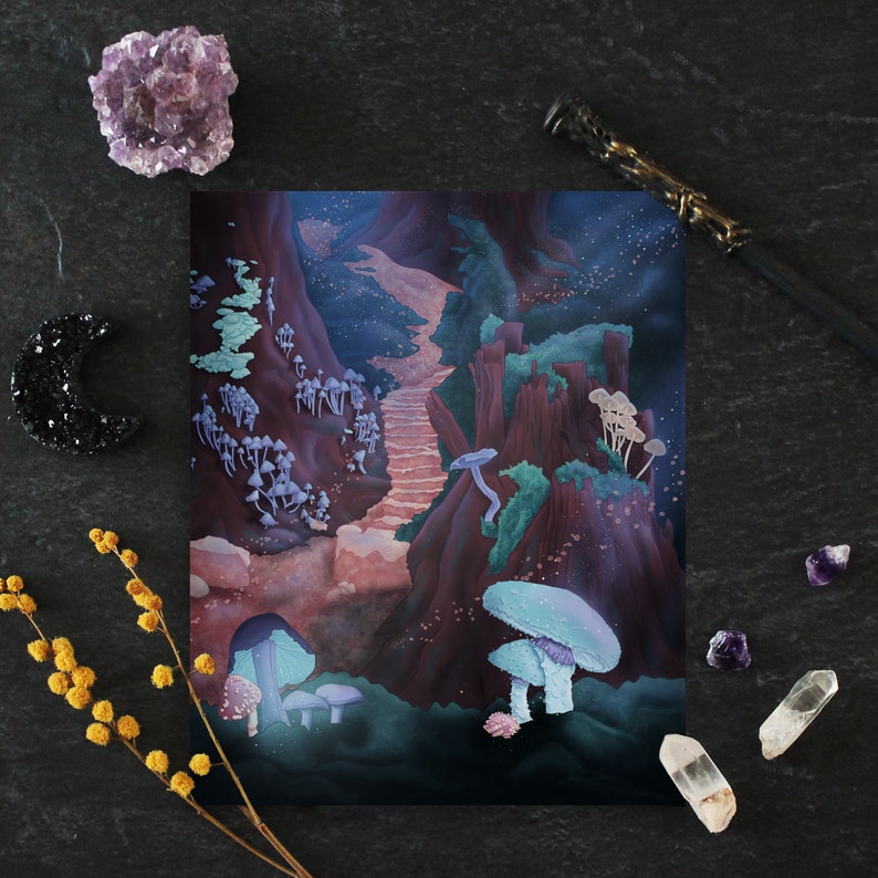 Forest floor print, Mushrooms illustration, Fantasy woods, Magical wall art, Enchanted, Digital painting, Magic, Wicca, Altar decor, Witchy bild 3
