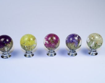 Set of 5 Real Flowers Resin Knobs  Unique Gift