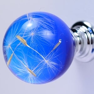 Perillas para muebles de cajón con semillas de diente de león auténticas, hechas a mano, regalo azul