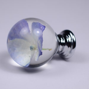 Blue Hydrangea Real Flower Resin Furniture Knobs , Cabinet Handmade Knobs , Special Christmas Gift for Her