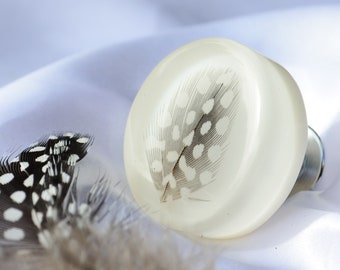 Feather Cabinet Knob: Black and White Resin Drawer Pull