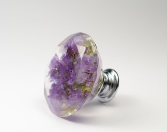Big Diamond Shape With Real Purple Flower Furniture Knob Special Gift