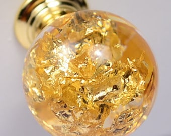 Gold Flakes cabinet knob, Unique home decor knobs, gold drawer pulls
