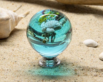 Drawer  knobs 40mm sphere size sea life knob with turtle , Nautical knob , Special gifts for him,