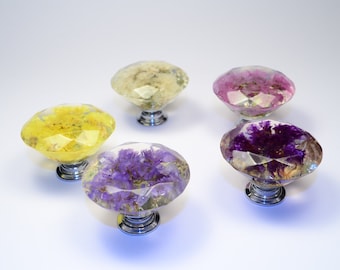 Gift SET of 5 Real Flower Resin Drawer Knobs, Drawer Pulls,  Home Decor ,  personalized gifts for mom