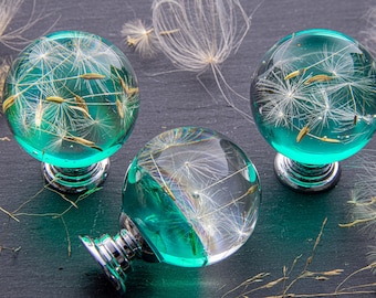 Dandelion Seeds, Drawer Turquoise Knobs, Knobs for Dresser, Decorative Knobs, Cabinet Knobs and Pulls, Art deco Drawer Pulls, Cabinet Knobs.