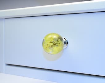 Boutons de meuble sphérique de 28 mm, boutons de meubles jaunes en résine véritable fleur, boutons de porte