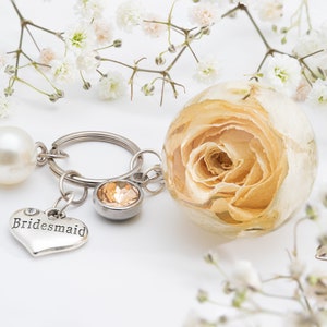 Bridesmaid gift, Personalized jewelry, Wedding gift, Keychain bridesmaids, Big sister, Wedding flowers, Dried flowers, Thank you gift,