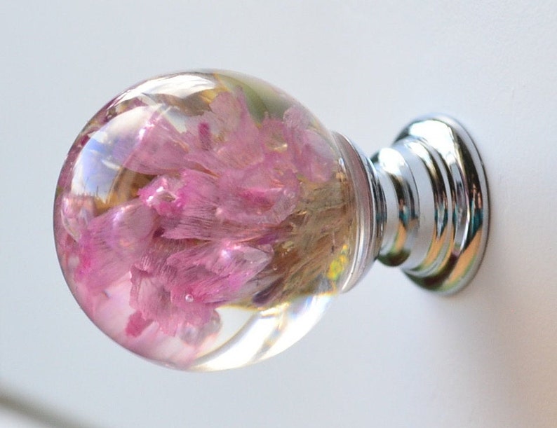 Real Pink Flower Drawer Knobs Decorative Pull Etsy