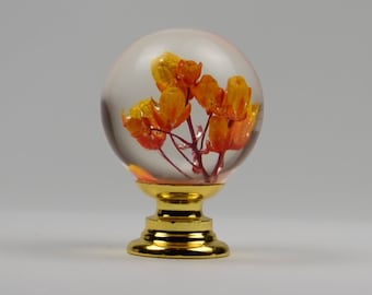 Resin Dresser Knob: 28mm Sphere with Real Orange Flowers