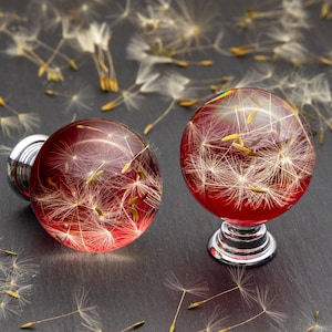Real Dandelion Seeds Drawer Dresser Furniture Red Knobs Handmade Gift Knobs
