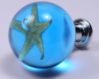 Starfish drawer knob, Ocean blue furniture knobs,