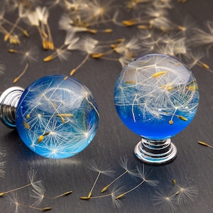 Blue Dandelion Seeds Drawer Knobs, Drawer pulls, Cabinet pulls, Dresser Knobs Personalized Gift for Home, Blue Cabinet Hardware