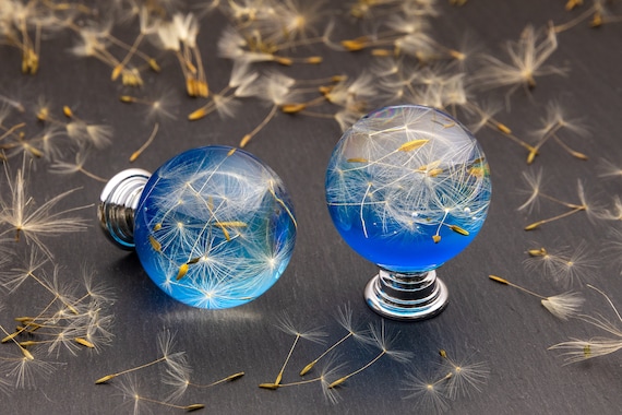 Blue Dandelion Seeds Drawer Knobs, Drawer Pulls, Cabinet Pulls, Dresser Knobs Personalized Gift for Home, Blue Cabinet Hardware