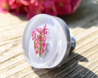 Natural Pink Heather Big Cabinet Knobs, Drawer Pulls, Resin art,  Home Decor, Personalized gift, Autumn