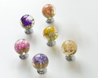 Set of 6 Real Flower Resin Drawer Knobs 28mm, Personalized Gifts ,  , Door Knobs , Gift for her