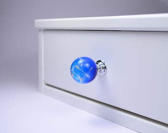 Pomo para muebles con forma de semilla de diente de león: tirador para cajón de cómoda con esfera azul de 30 mm