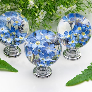 キャビネットドアノブ、コテージコア、忘れな草、本物の花、キャビネットノブ、ホームデコレーション、英国送料無料、部屋の装飾、引き出し取っ手