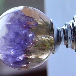 Dresser Knob with Real Purple Flower,Furniture Knobs,Drawer Pulls,Kitchen Cupboard Handles, Home decor