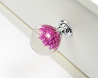Dark pink  Real flower Resin Furniture Knobs