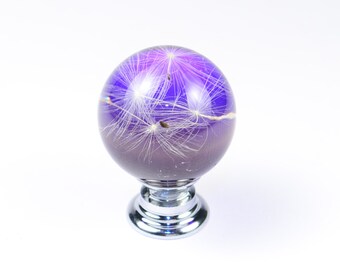 Meubles pour commode avec graines de pissenlit véritables Boutons violets Boutons cadeaux faits main