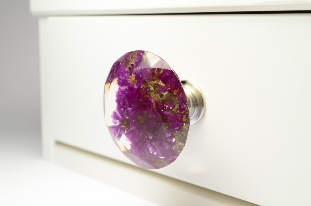 Knobs, Drawer Pulls, Purple Flower, Diamond Shape, Large Drawer Knobs, Kitchen Cupboard