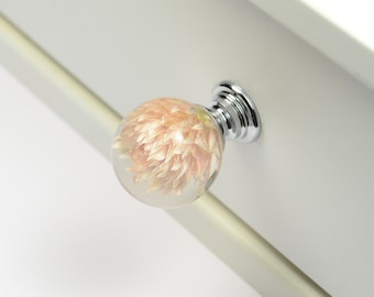 30mm sphere Salmon Real flower Resin Furniture Knobs , Personalized gifts for Her , Kitchen Knobs