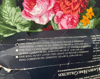 RALPH LAUREN COSSETTE Black Floral Twin Duvet / Comforter Cover