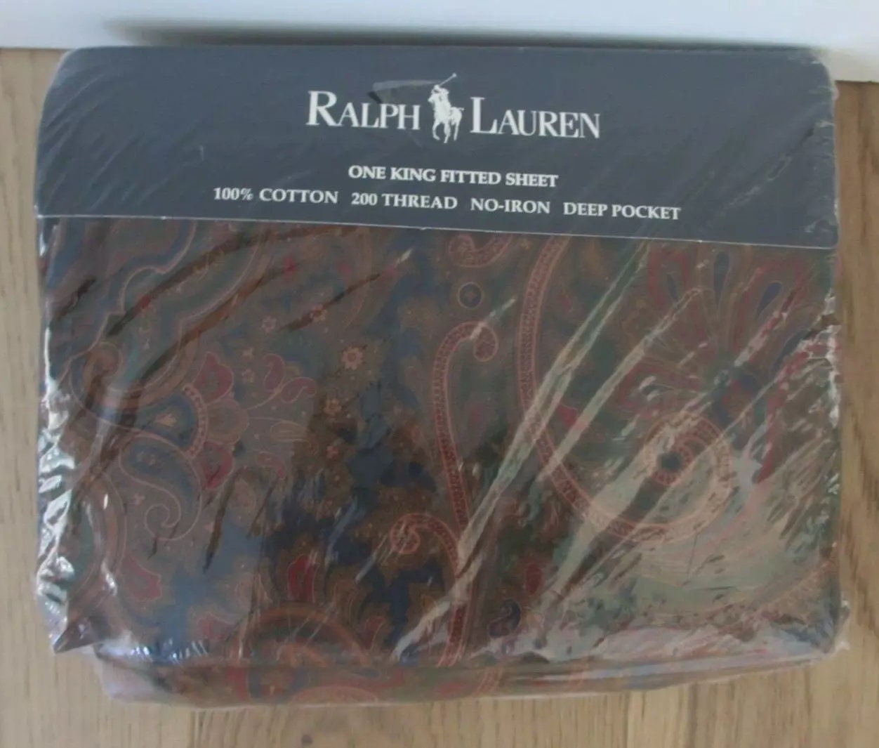 Ralph Lauren KING FITTED SHEET Elizabeth Paisley Brianna Blue