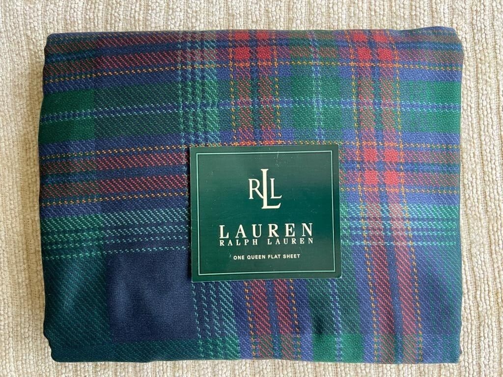 Ralph Lauren Greycliff Tartan Queen 2 Sheets Set Flat and Fitted