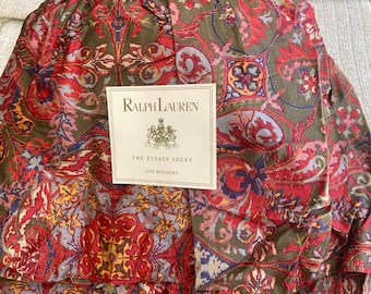 New Ralph Lauren  Galahad Red  Medieval  KING Bedskirt  Guinevere  Vintage Sateen