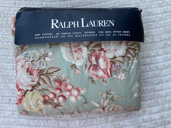 【ビンテージ】Ralph Lauren フルサイズ 花柄フィットシーツ Ralph Lauren Charlotte Floral Sage King Fitted Sheet Rare, Vintage