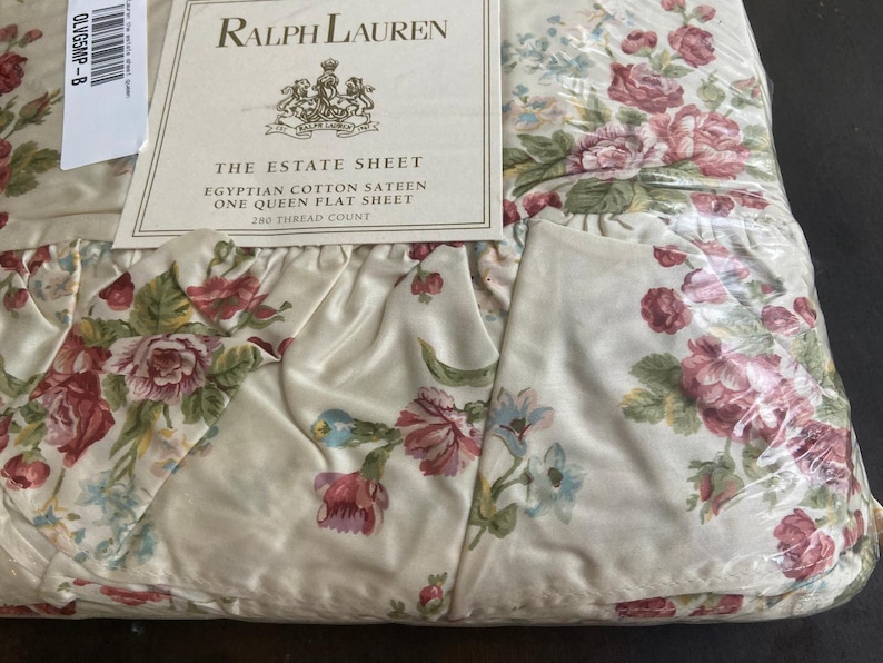 Ralph Lauren Emily Anne Rose Floral Queen Estate Ruffled Flat Sheet ...