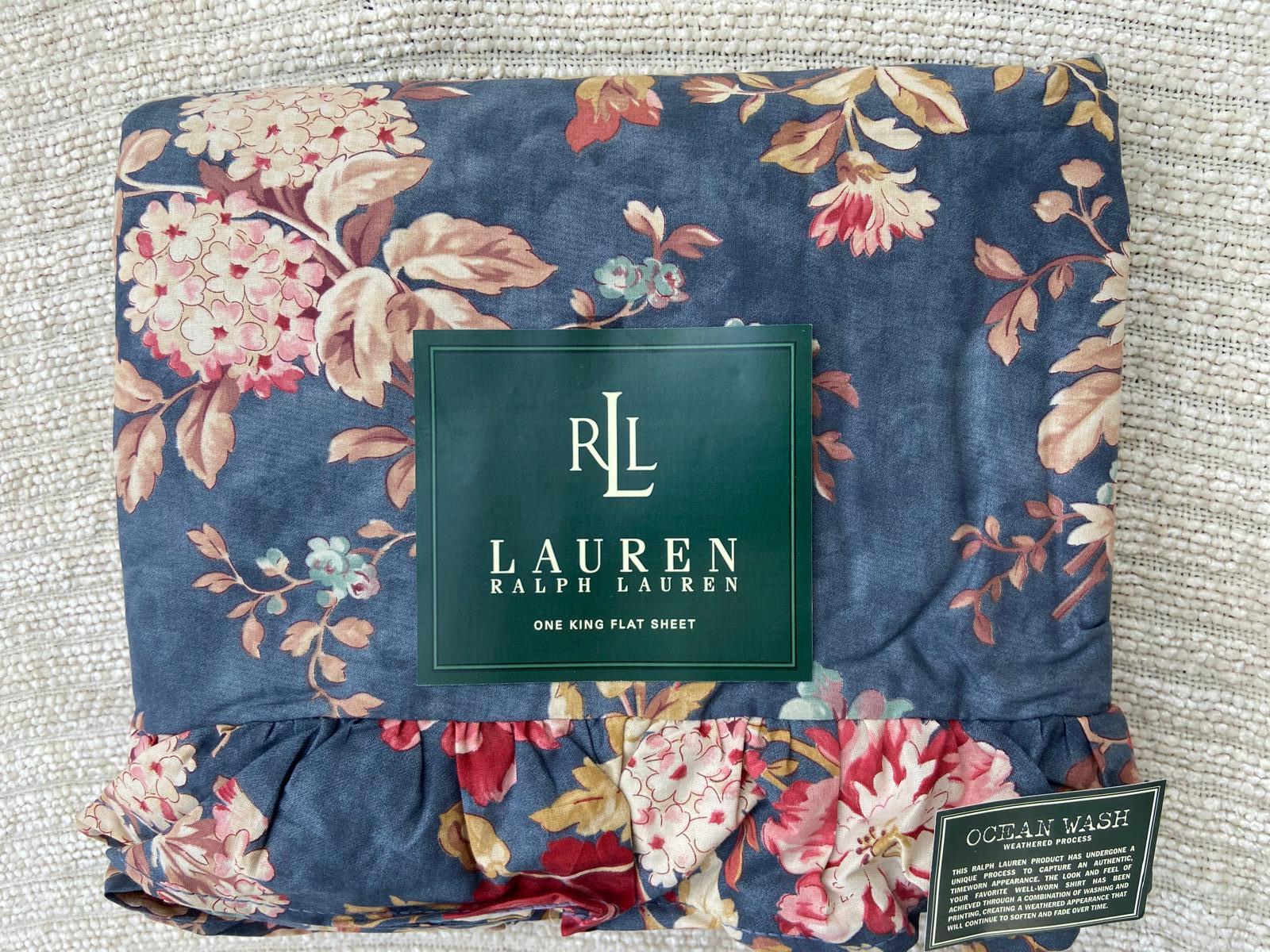 Ralph Lauren Chadwick Floral Ruffled KING Flat Sheet Vintage, Rare