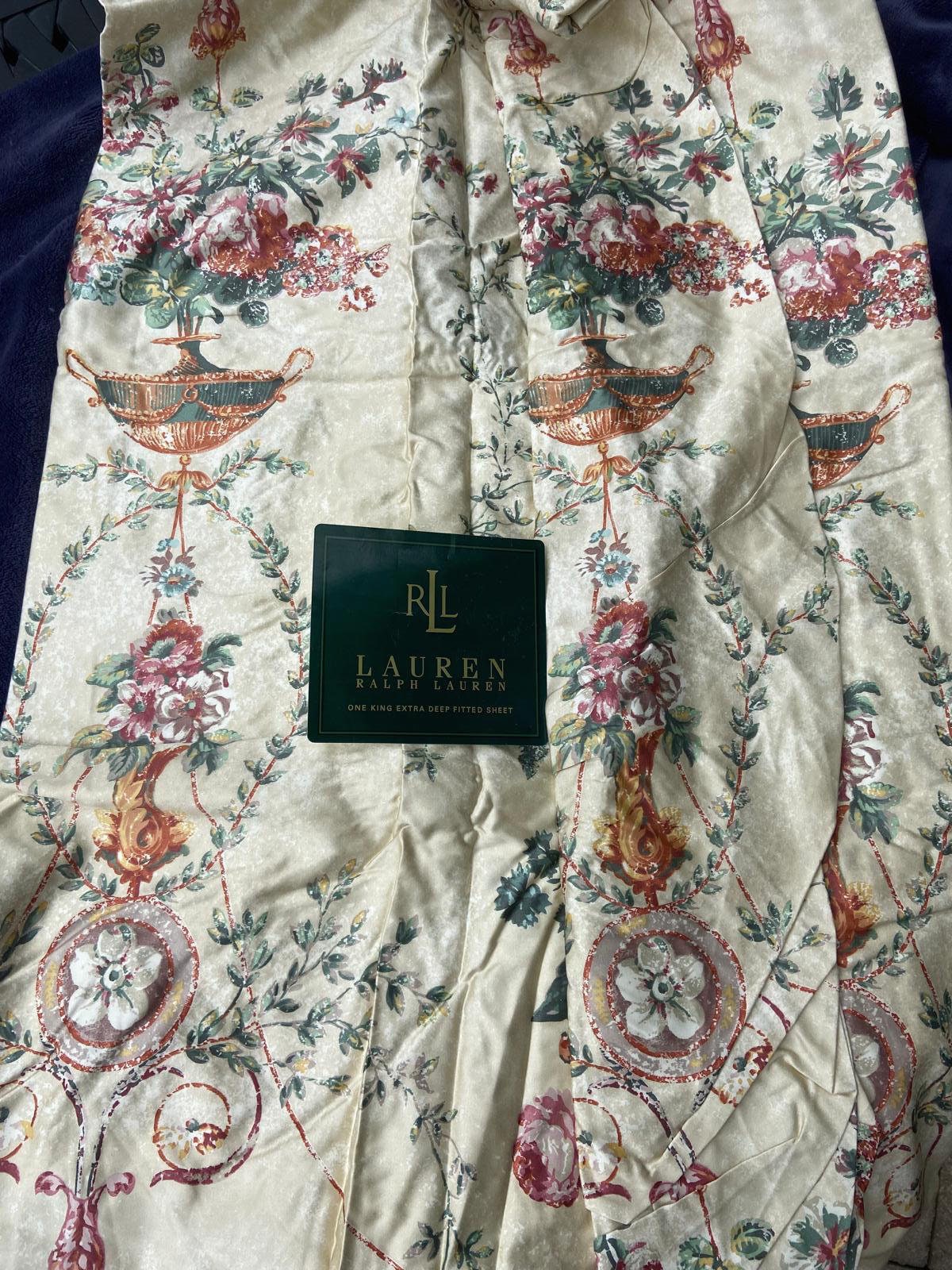 RARE Ralph Lauren VILLANDRY 450TC Floral King Deep Fitted Sheet