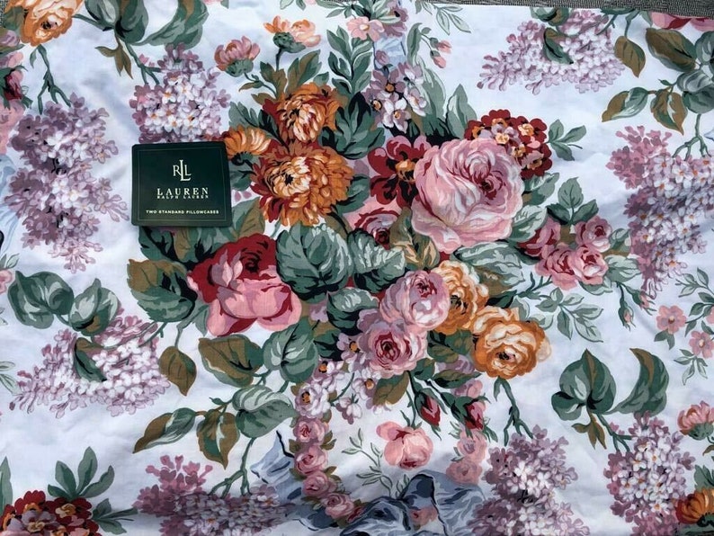 Ralph Lauren Allison Floral Standard Pillowcases Set a Pair , Vintage