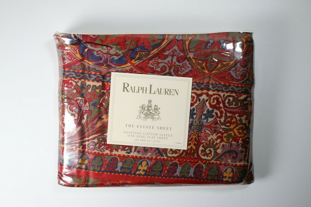 Ralph Lauren Galahad Red Paisley King Sheet Set 4 Pc Sateen Rare