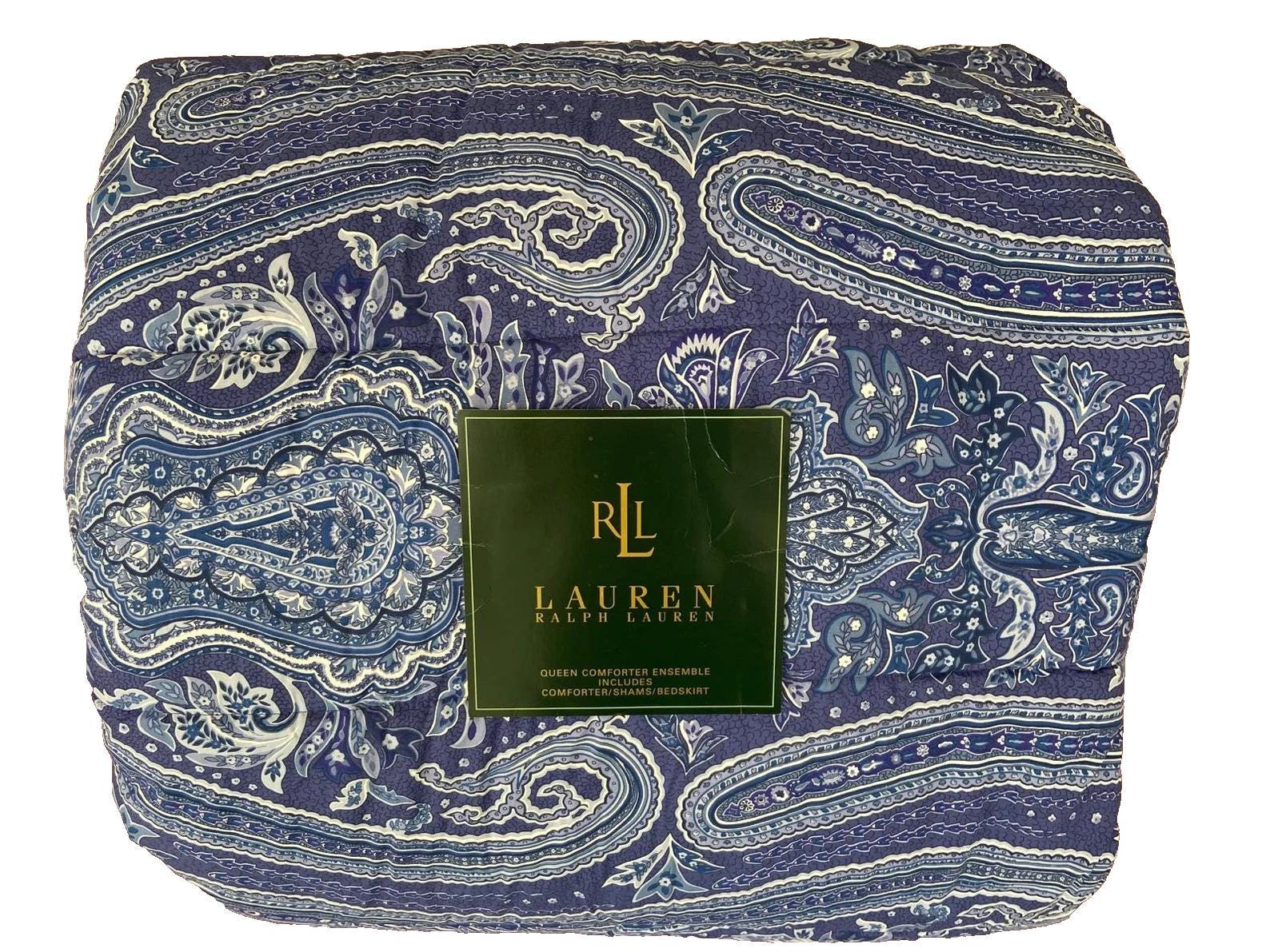 Ralph Lauren Putney Paisley Blue Queen Comforter 4PC Set Vintage