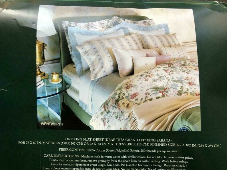 Ralph Lauren WENTWORTH Floral KING Flat Sheet 280tc Sateen RARE Vintage